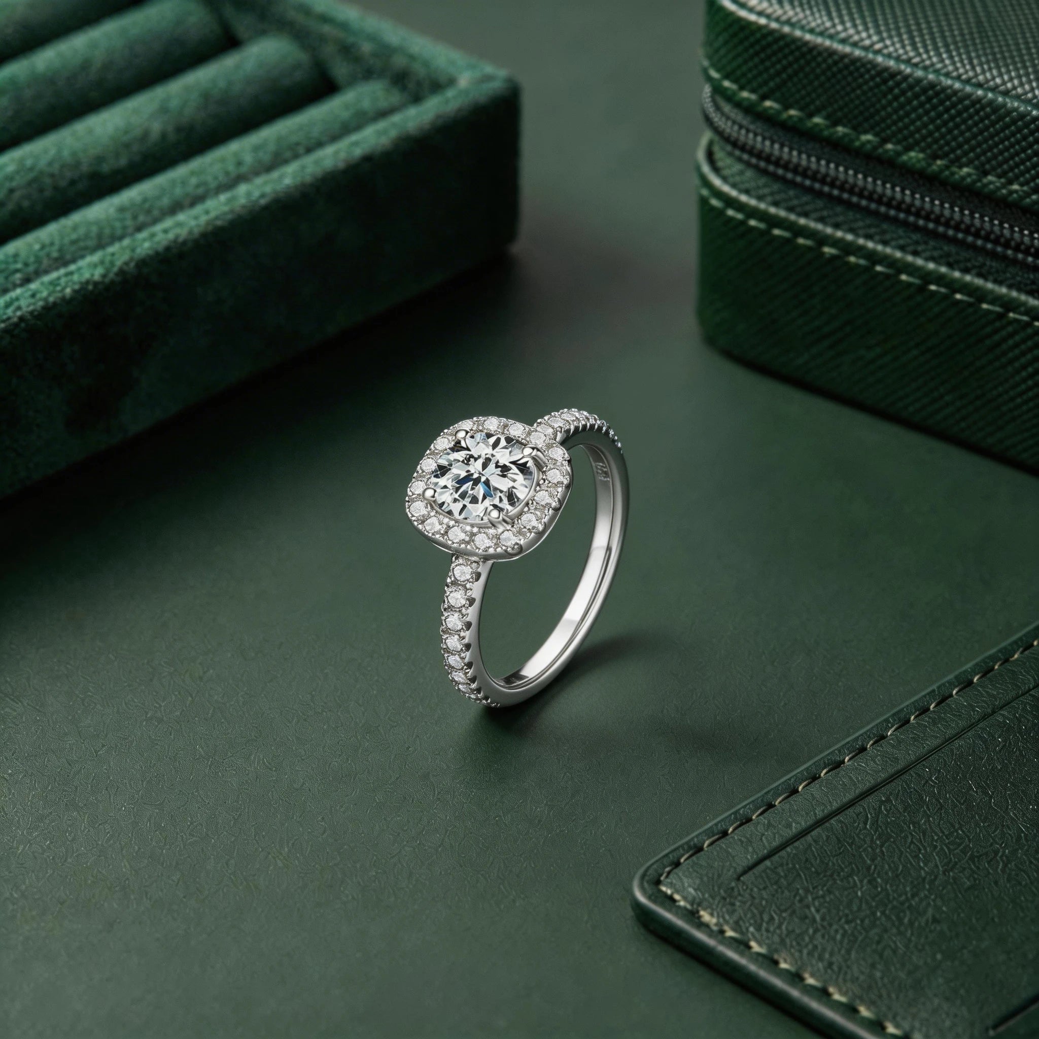 The Aura "Sugarloaf" Ring | 1.0ct & 2.0ct Square Halo Moissanite