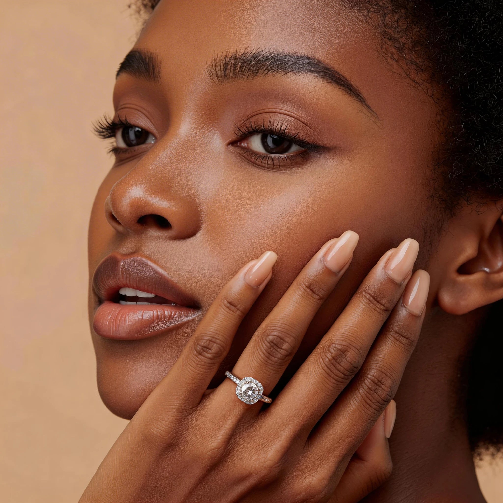 The Aura "Sugarloaf" Ring | 1.0ct & 2.0ct Square Halo Moissanite