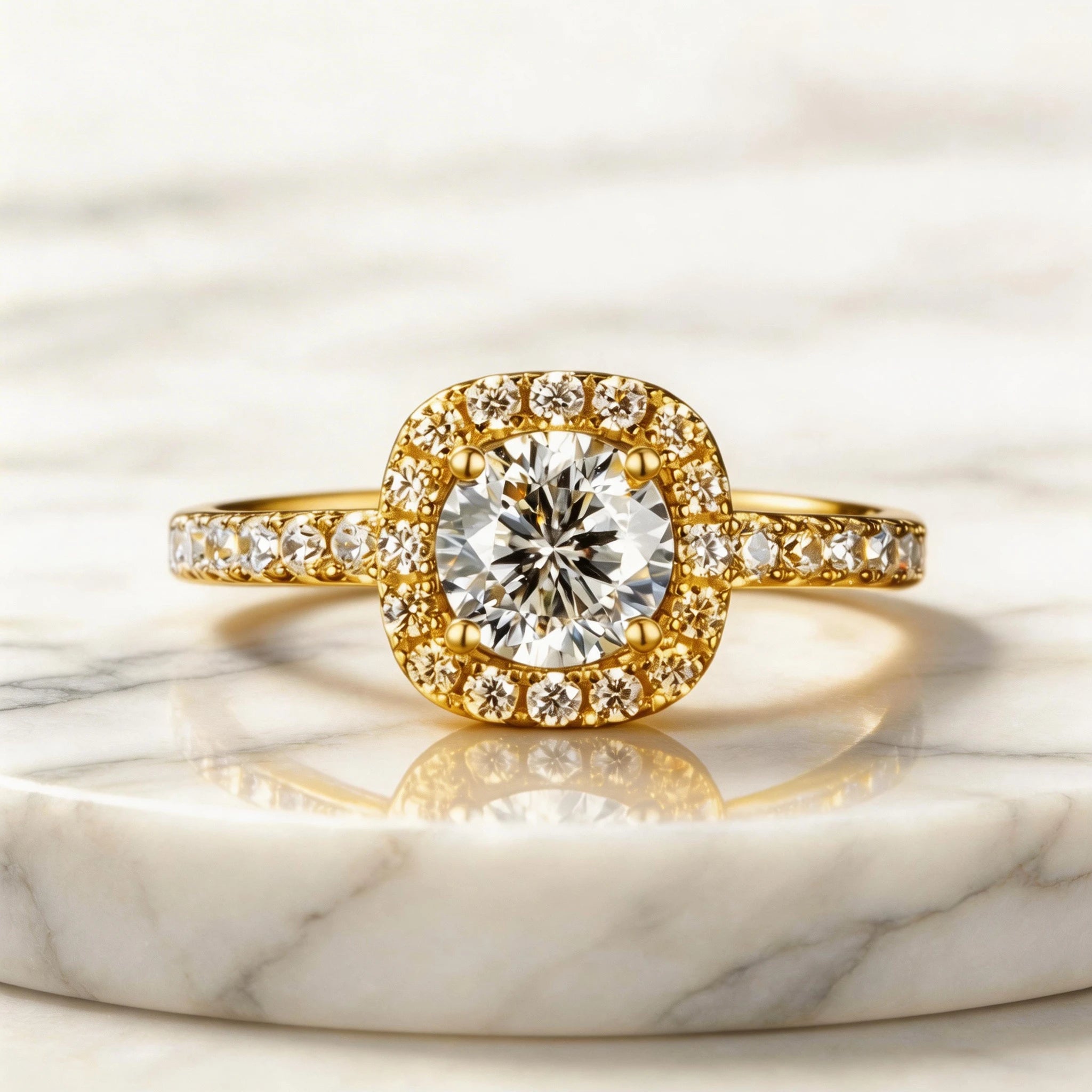 The Aura "Sugarloaf" Ring | 1.0ct & 2.0ct Square Halo Moissanite
