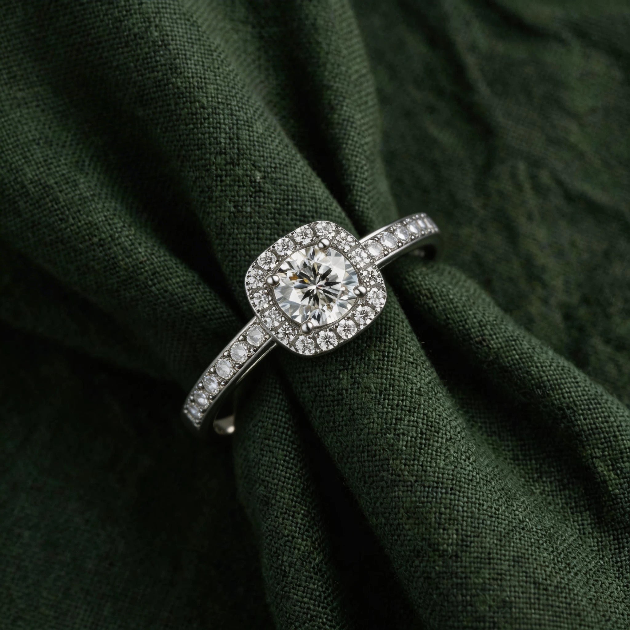 The Aura "Sugarloaf" Ring | 1.0ct & 2.0ct Square Halo Moissanite